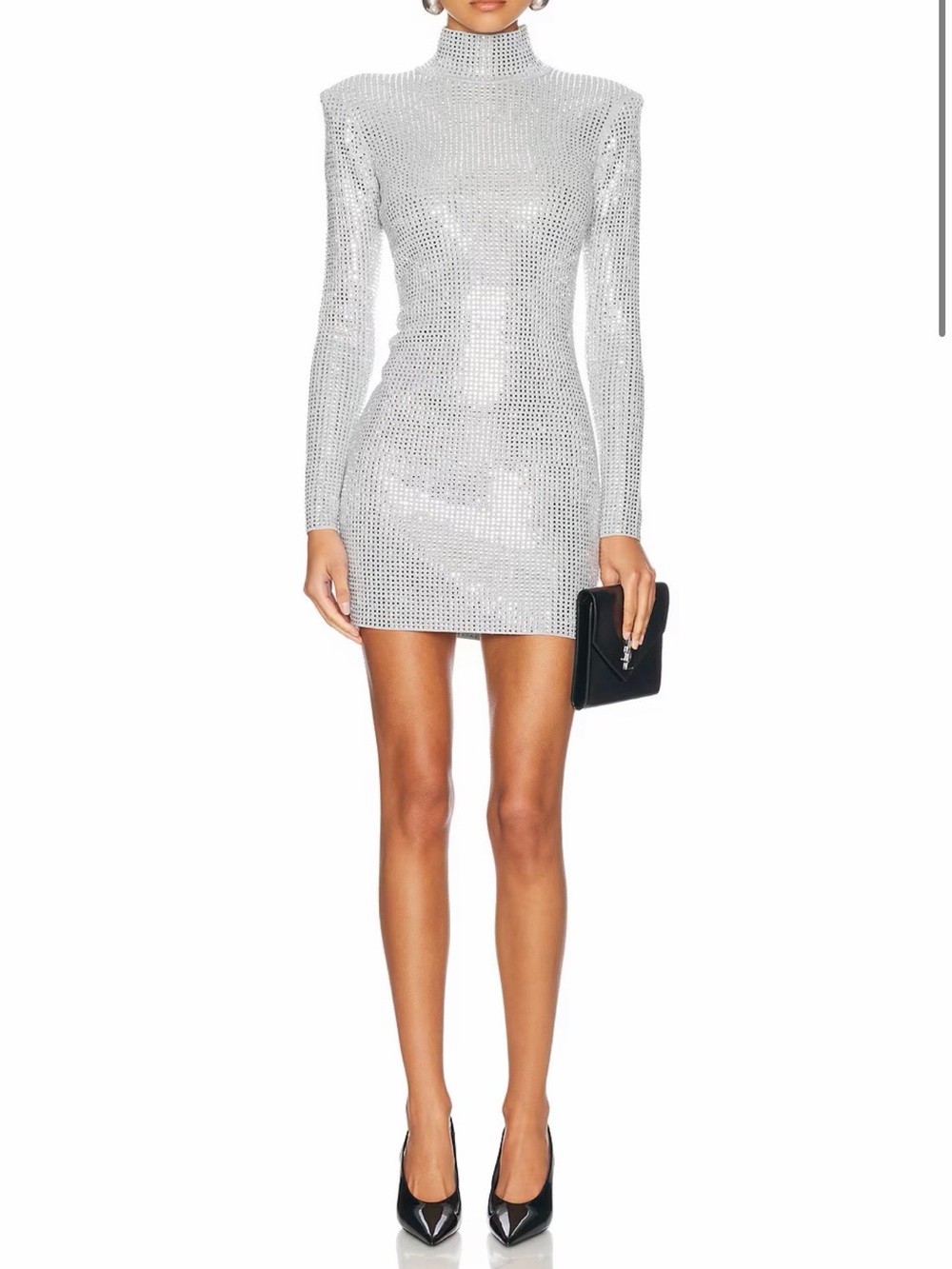 Retrofête Silver Sequin High-Neck Long-Sleeve Mini Dress